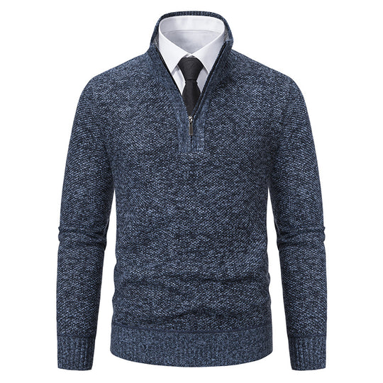 Herren eleganter Strickpullover mit halbem Reißverschluss und strukturierter Oberfläche EB