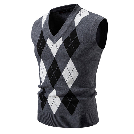 Herren ärmellose Strickweste mit klassischem Rautenmuster EB