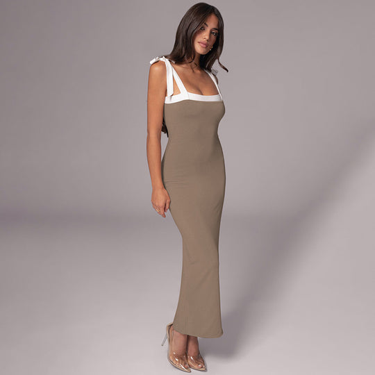 Damen Elegantes Maxikleid mit schmalem Oberteil und dekorativen Schleifen EB