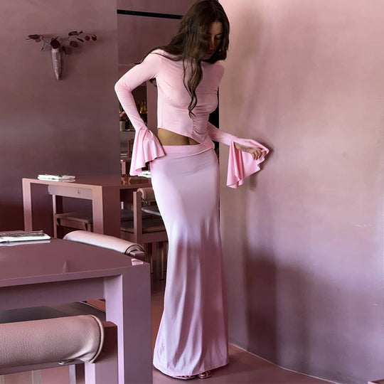 Damen Elegantes Maxikleid mit geschmälerten Ärmeln und drapiertem Detail EB
