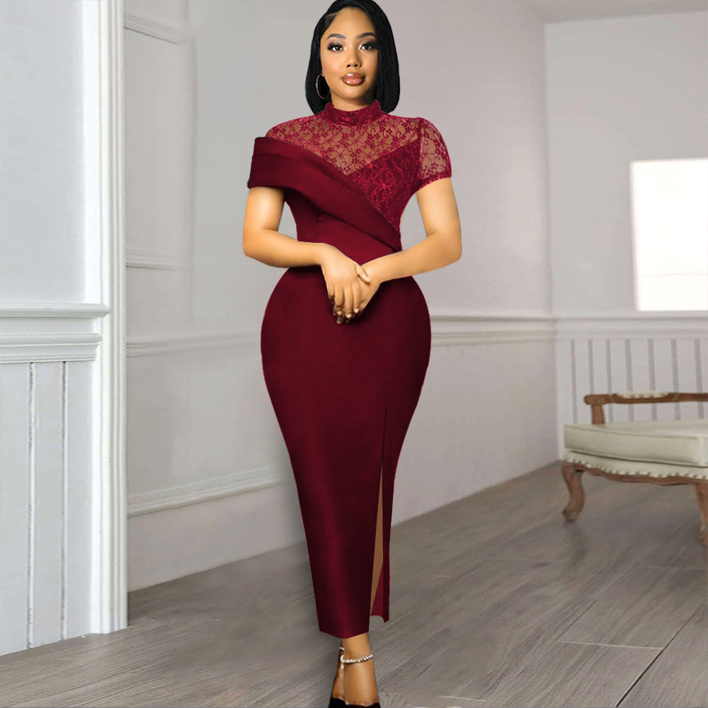 Damen Elegantes Kleid mit floralen Spitzenakzenten und figurbetontem Schnitt EB