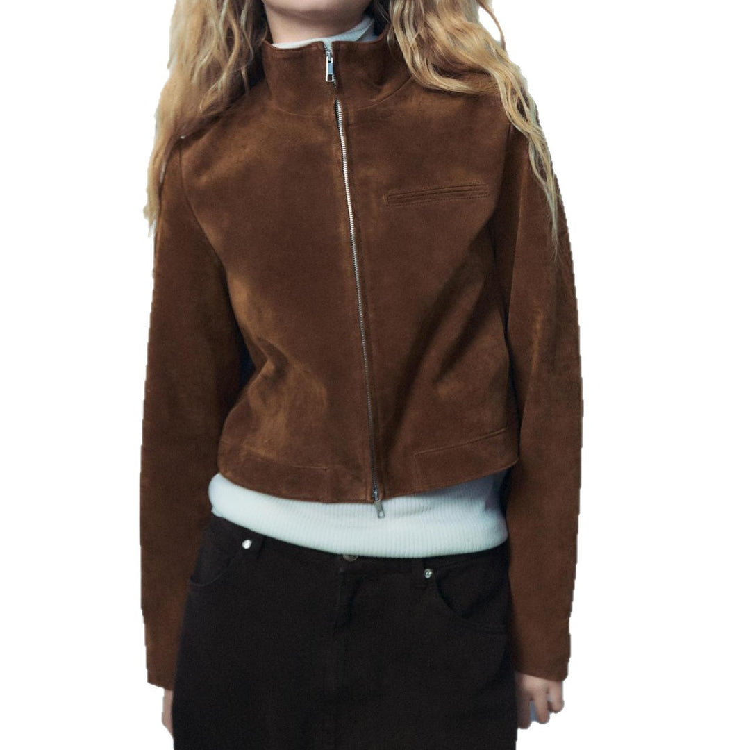 Damen Kunstlederjacke mit modernem Stehkragen und leichtem Schnitt EB
