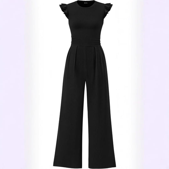 Damen eleganter Jumpsuit mit Puffärmeln und weitem Bein EB