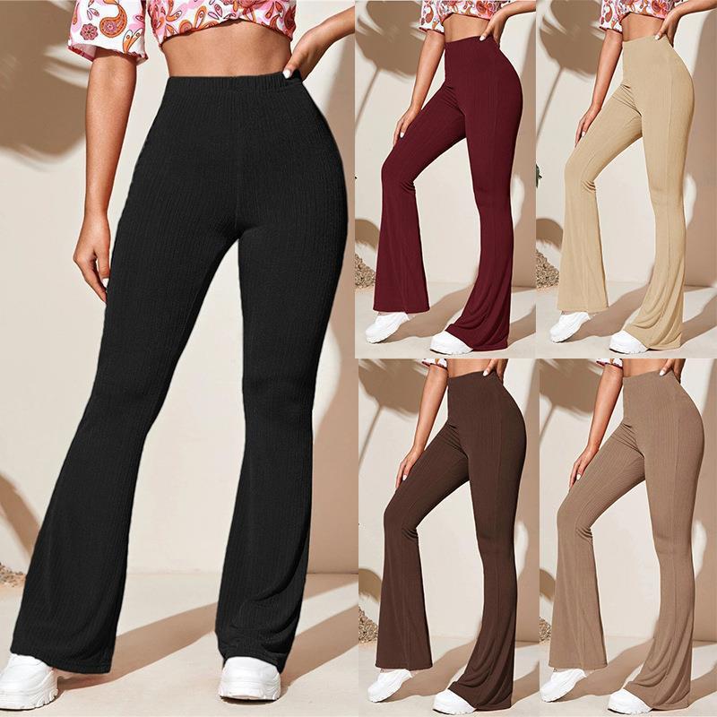 Damen Elegante lockere Flared-Hose mit Rippstruktur EB