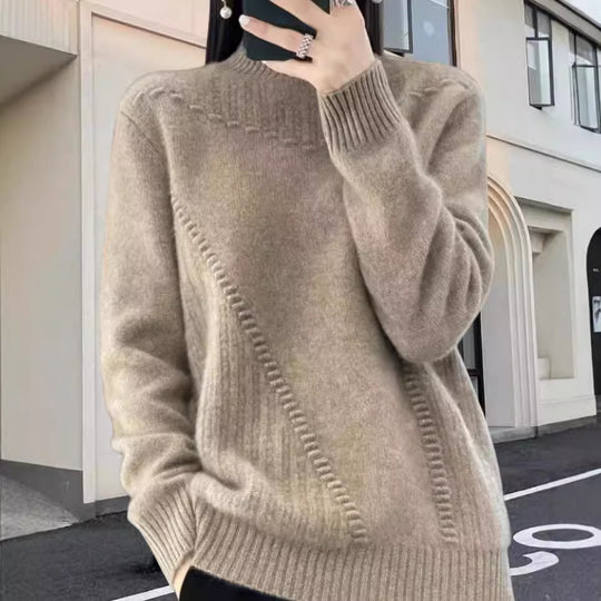 Damen Strickpullover mit elegantem Stehkragen und strukturiertem Design EB