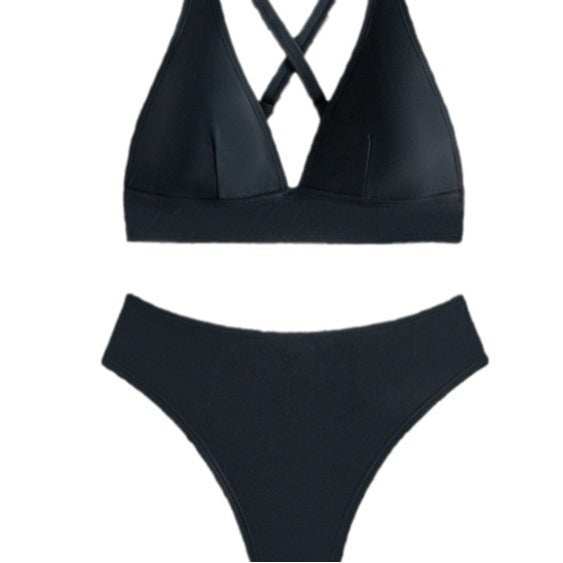 Damen Hochgeschnittener Bikini mit tiefem V-Ausschnitt und sportlichem Design EB