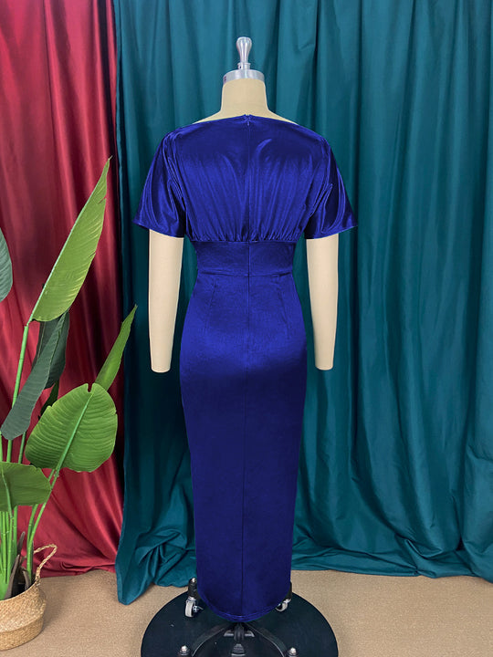 Damen Elegantes Maxikleid mit raffinierter Drapierung und hohem Schlitz EB