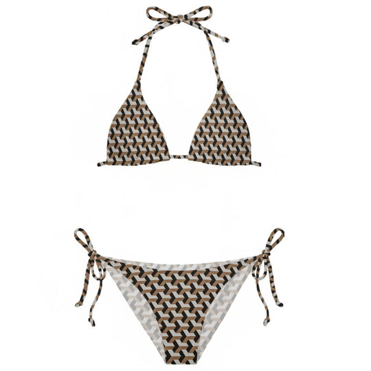 Damen Triangel-Bikini mit fantasievollem Muster und verstellbaren Trägern EB