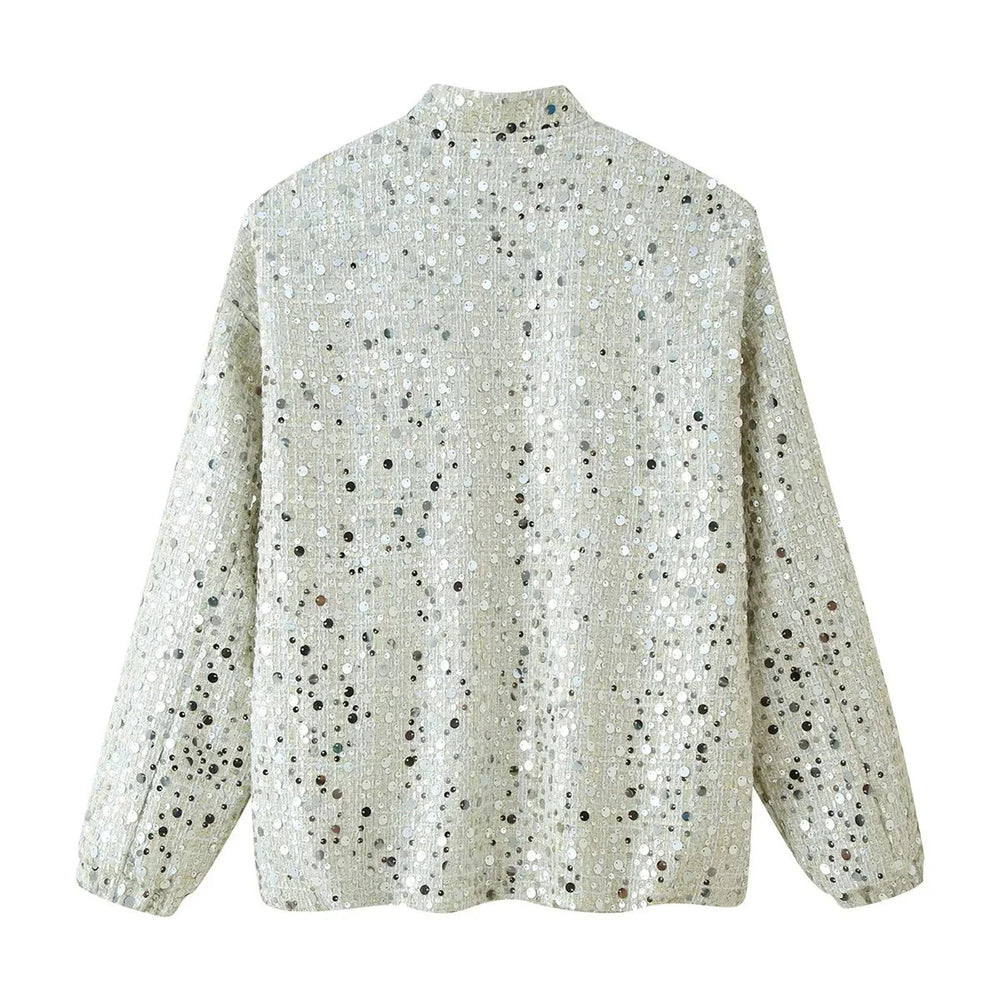 Damen Glitzernde Jacke mit Rundhalsausschnitt und verstecktem Reißverschluss EB