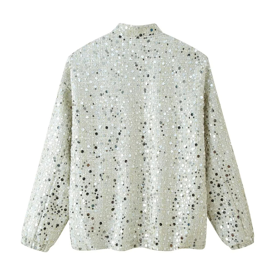 Damen Glitzernde Jacke mit Rundhalsausschnitt und verstecktem Reißverschluss EB
