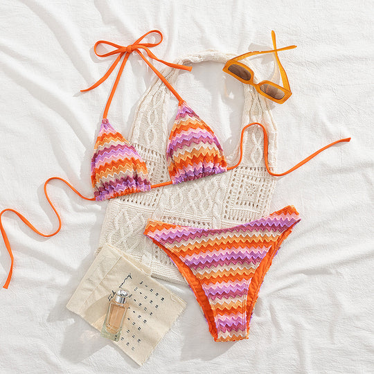 Damen Triangel-Bikini mit romantischem Wellenmuster EB