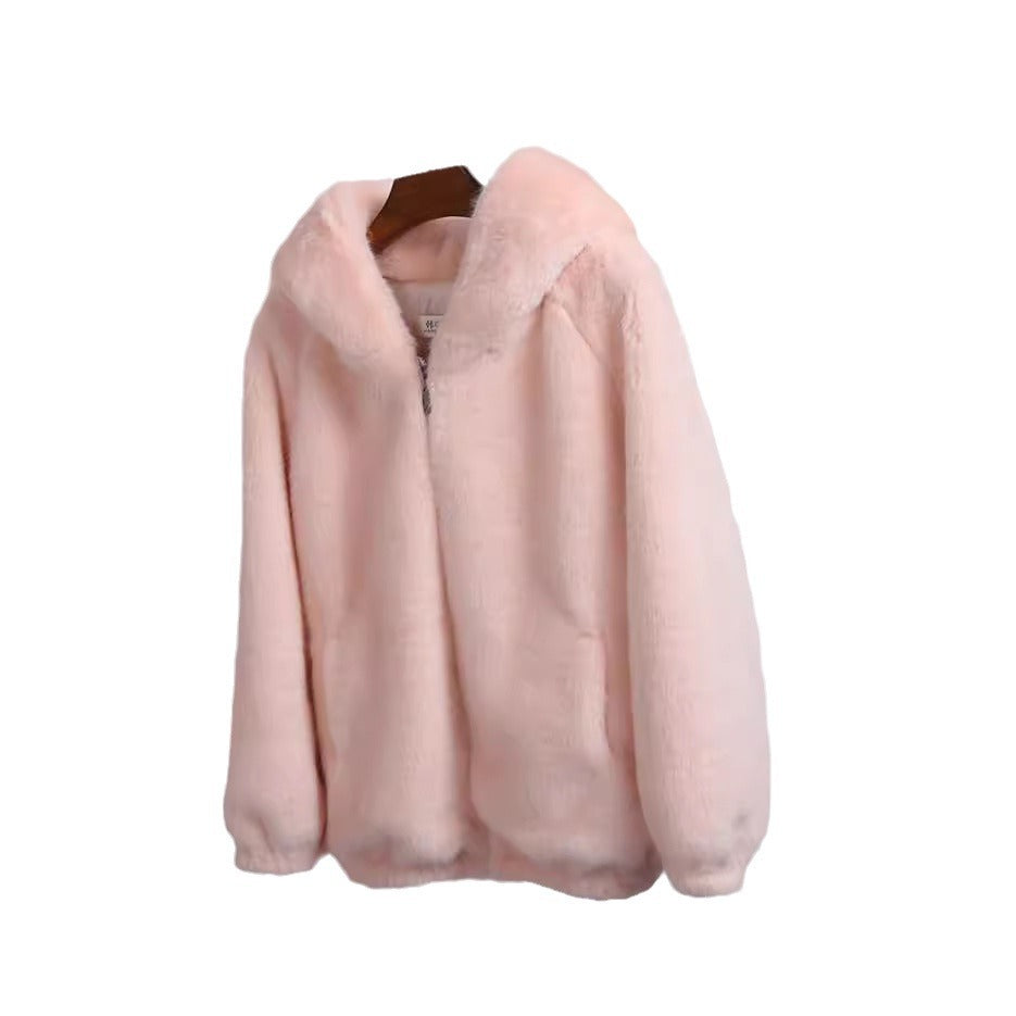 Damen Flauschige Kapuzenjacke EB