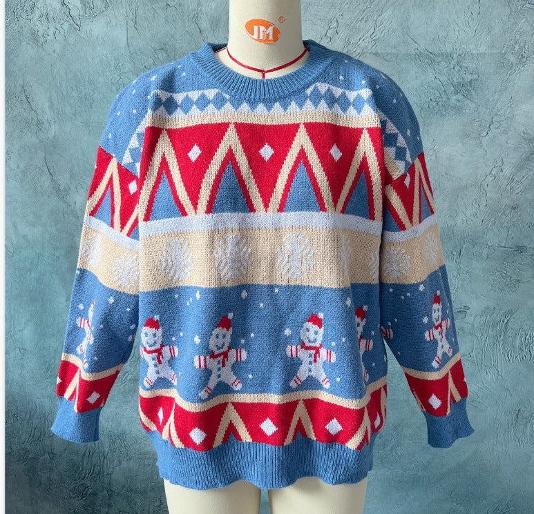 Damen Festlicher Strickpullover mit fröhlichem Weihnachtsmotiv und lässigem Schnitt EB