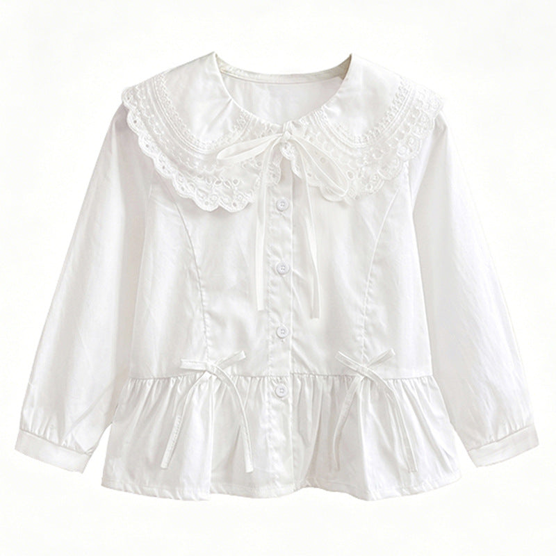 Mädchen Hemdbluse mit romantischem Spitzenkragen und Schößchen EB
