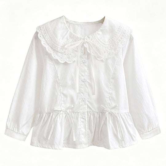 Mädchen Hemdbluse mit romantischem Spitzenkragen und Schößchen EB