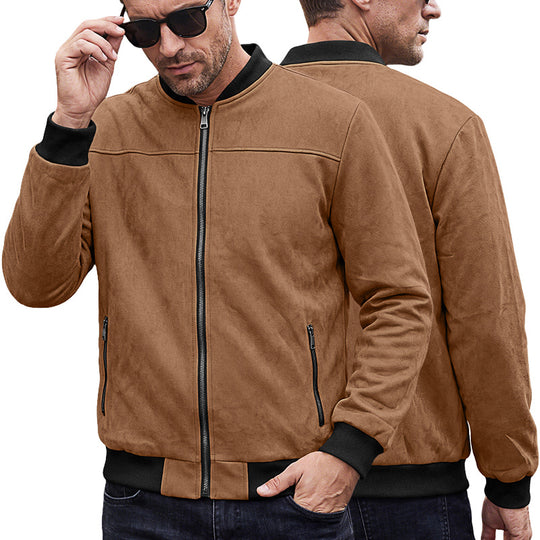 Herren Wildlederoptik Bomberjacke mit Rippenbündchen und Reißverschluss-Taschen EB