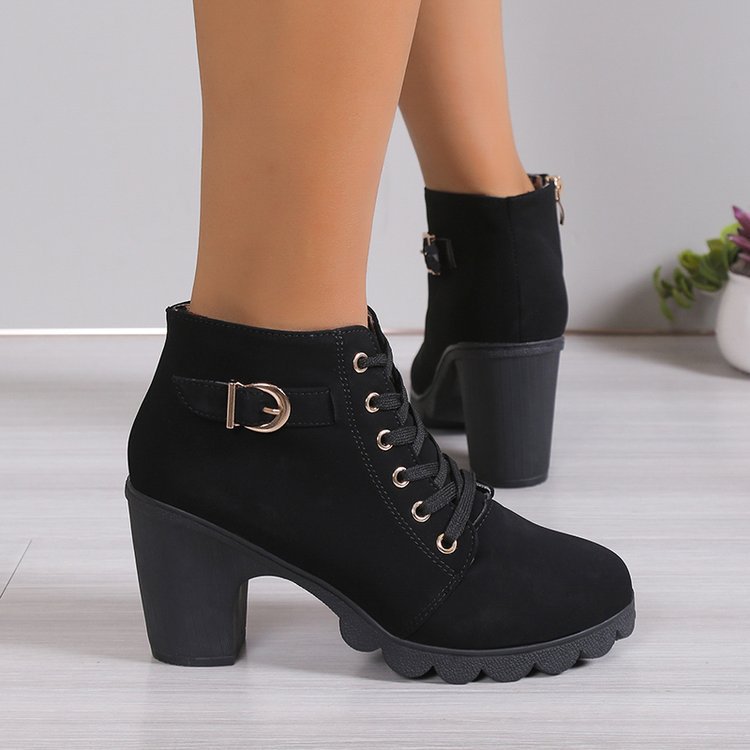 Damen Schnürstiefeletten mit Blockabsatz und Reißverschluss EB