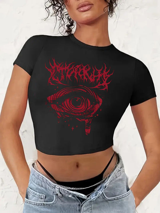 Damen Crop-T-Shirt mit fruchtigem Kirschdesign und lockerem Schnitt EB