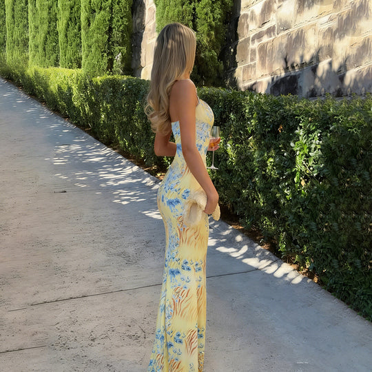 Damen figurbetontes Maxikleid mit floralem Muster und sexy Schlitz EB
