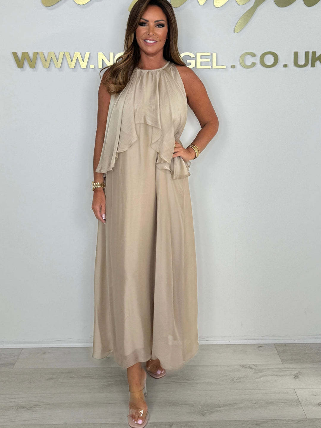 Damen Maxikleid mit fließendem Schnitt und eleganter Drapierung EB
