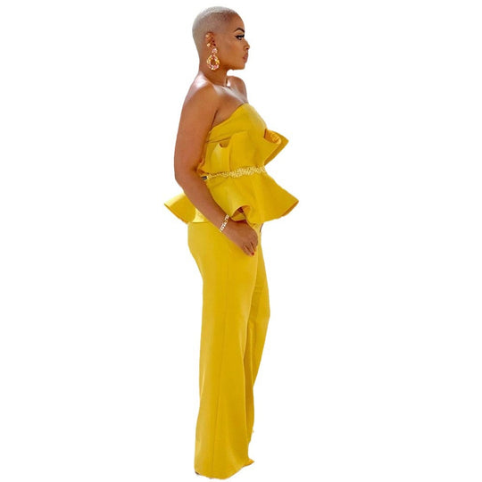 Damen Peplum Jumpsuit mit elegantem Oberteil und weiten Beinen EB