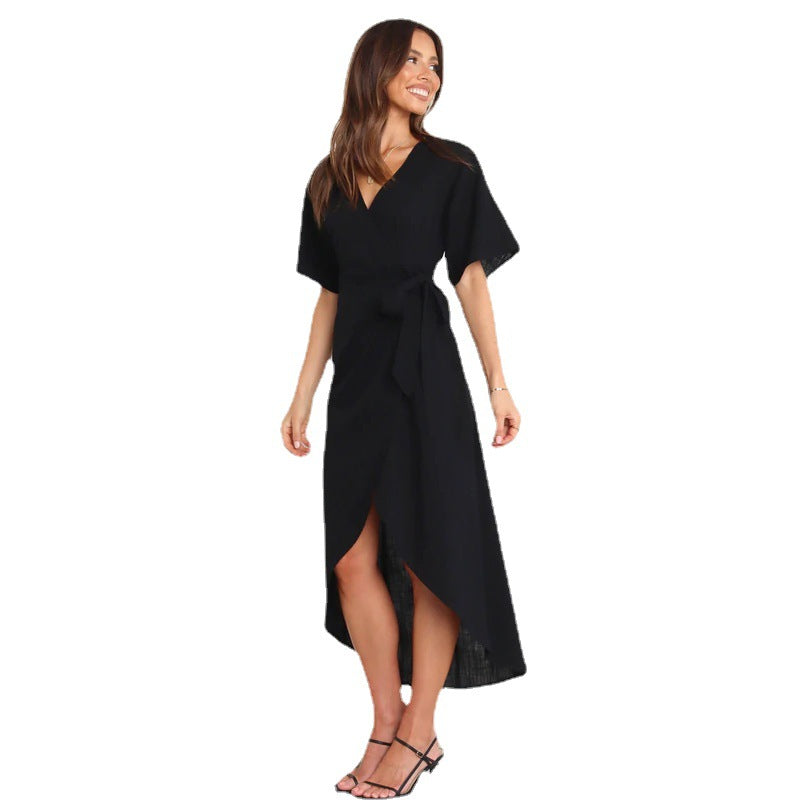 Damen Wickelkleid mit elegantem V-Ausschnitt und modischem Taillengürtel EB
