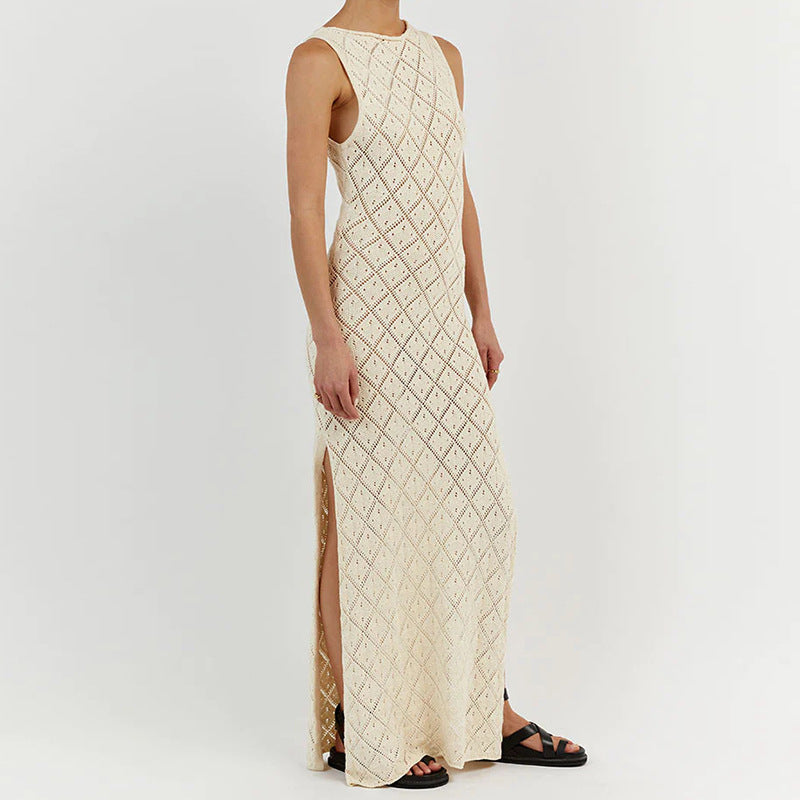 Damen Strickkleid im angesagten Rautenmuster mit hohem Schlitz EB