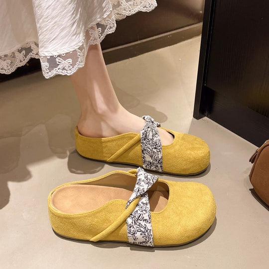 Damen Velours-Mules mit gepolstertem Fußbett und Zierkreuzriemen EB