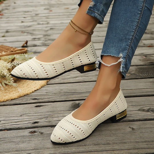 Damen Ballerinas mit modischem Lochmuster und elegantem Absatz EB