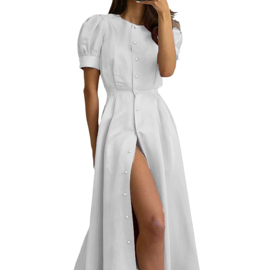 Damen Maxikleid mit Knopfleiste und seitlichem Schlitz EB