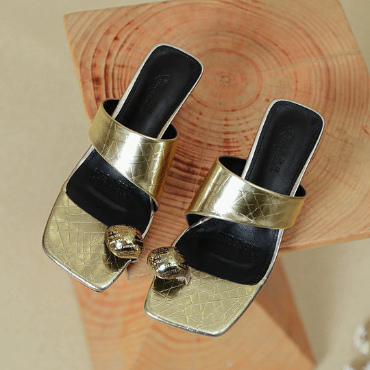 Damen Elegante Slides mit modischem Schlangenleder-Design und dekorativem Schmuck EB