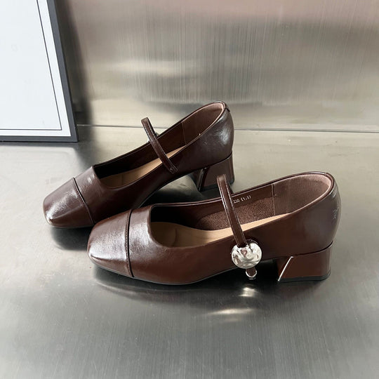 Damen elegante Pumps mit modischem Riemen und bequemer Blockabsatz EB