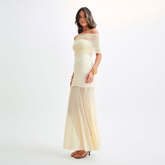 Damen Maxi-Rockkleid mit verführerischem Überwurf und elegantem Rüschendesign EB