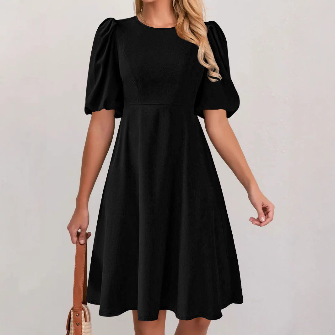 Damen A-Linien Kleid mit voluminösen Puffärmeln EB