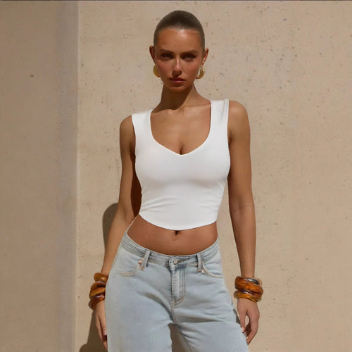 Damen figurbetontes Crop-Top mit tiefem V-Ausschnitt EB