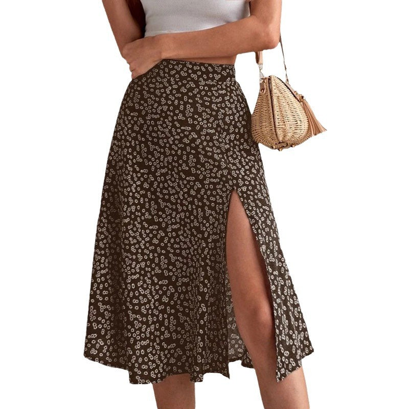 Damen Midi-Rock mit seitlichem Schlitz und floralem Muster EB