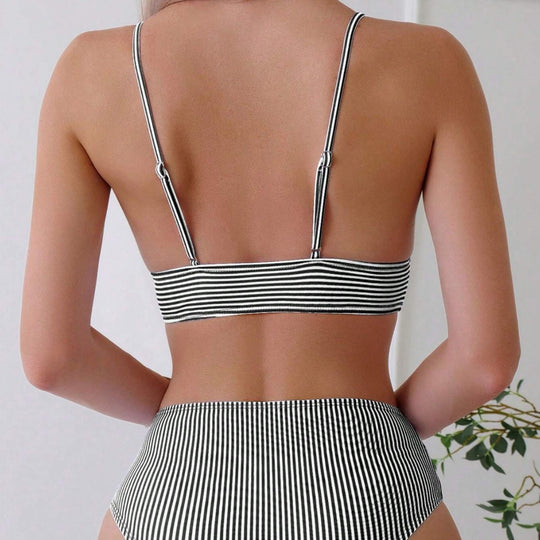 Damen Hochtailliertes Bikini-Set mit feinen Streifen EB