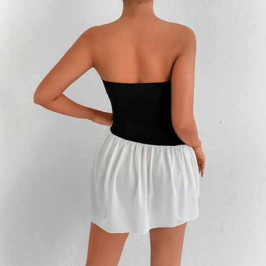Damen Bandeau Kleid mit fließendem Rock EB