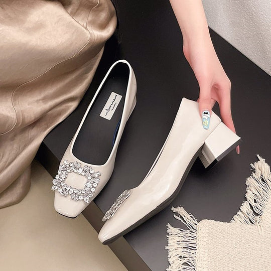Damen elegante Blockabsatz-Pumps mit funkelnder Schmuckapplikation EB