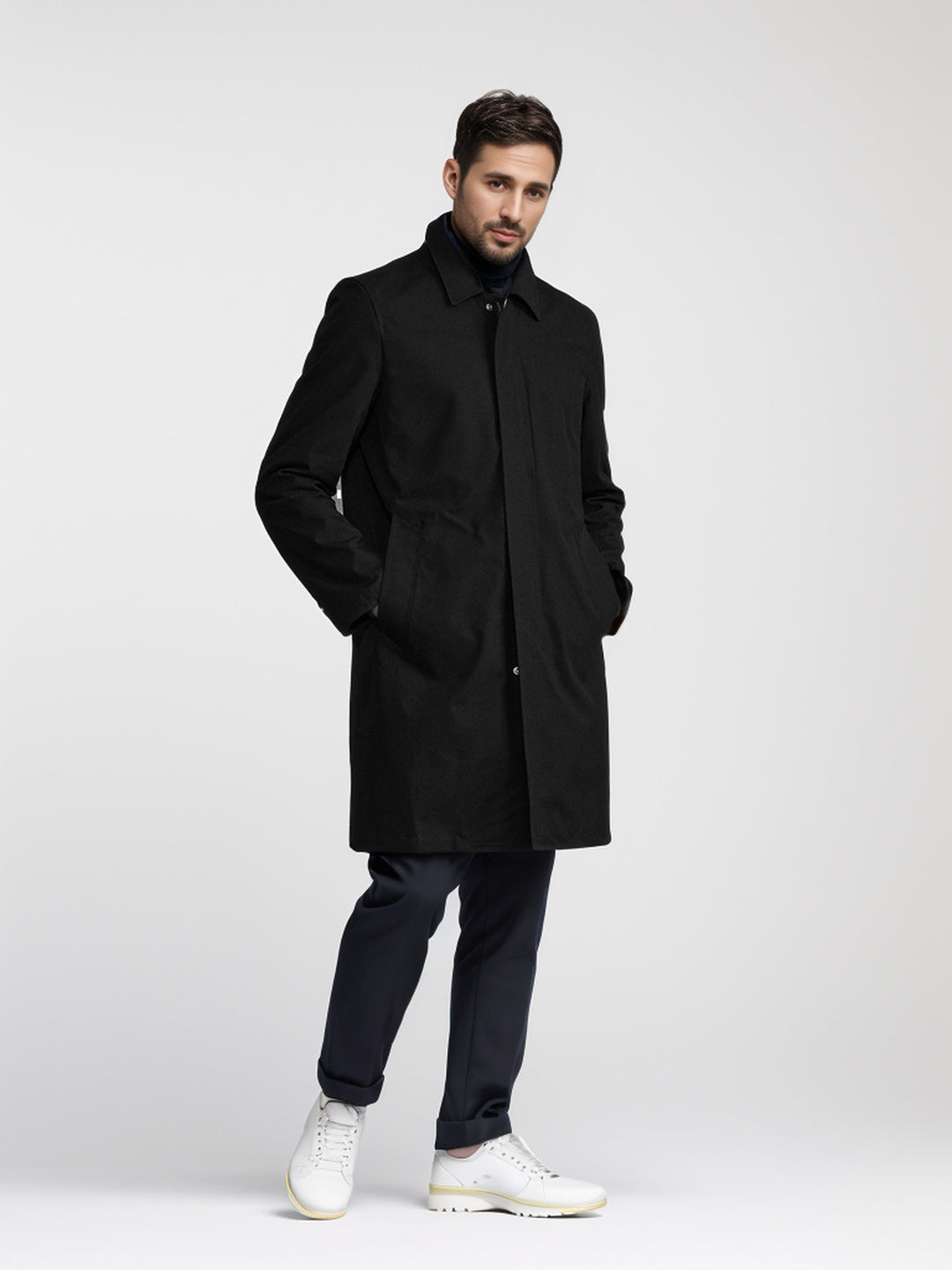 Herren eleganter Übergangsmantel mit praktischen Taschen und modernem Kragen EB