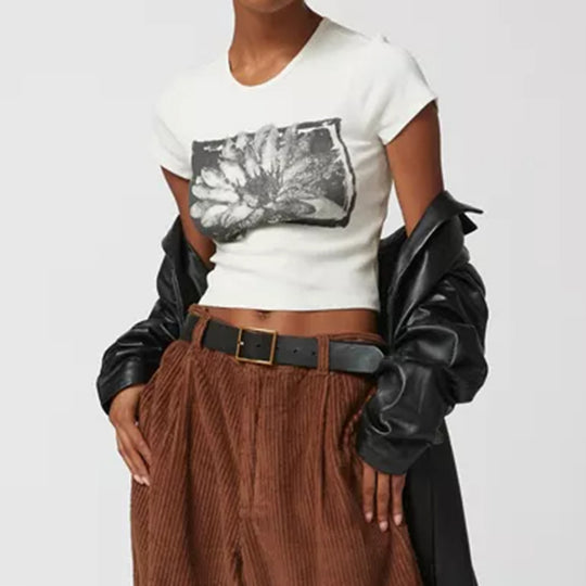 Damen Crop-Top mit floralem Druckdesign EB