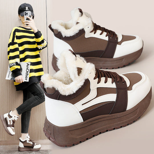 Damen modische High-Top Sneakers mit warmem Innenfutter und rutschfester Sohle EB