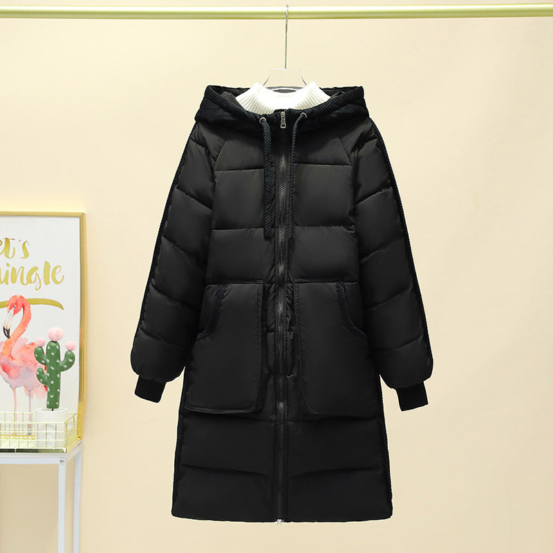Damen Langer isolierter Pufferparka mit abnehmbarer Kapuze und großen Taschen EB