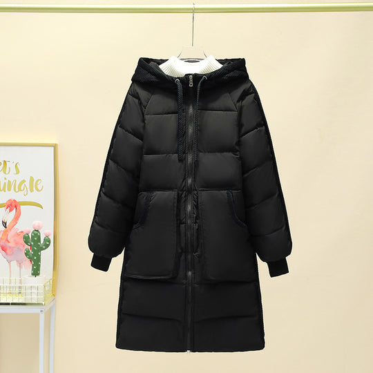 Damen Langer isolierter Pufferparka mit abnehmbarer Kapuze und großen Taschen EB