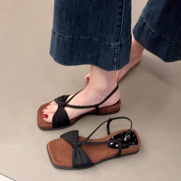Damen elegante Sandalen mit dekorativem Schleifendetail und rutschfester Sohle EB
