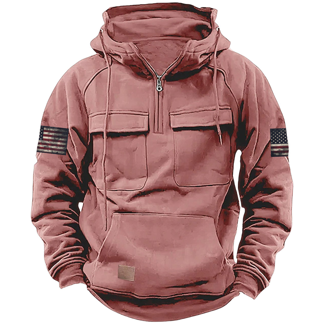 Herren nan Kapuzenpullover mit Halbzip, Cargo-Brusttaschen und Kängurutasche EB