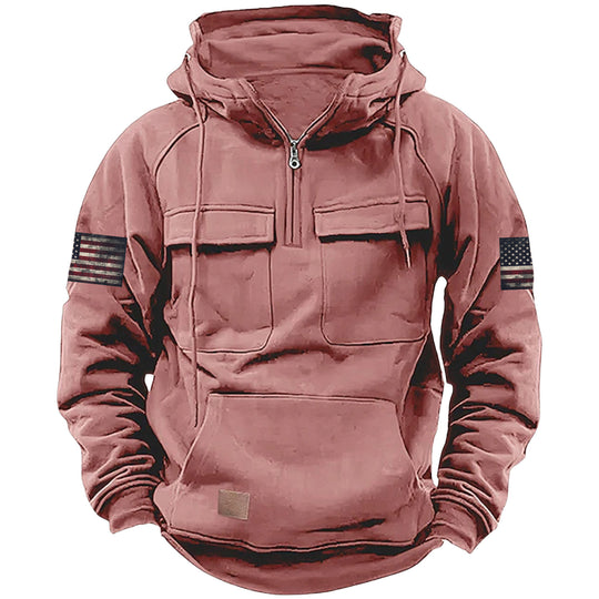 Herren nan Kapuzenpullover mit Halbzip, Cargo-Brusttaschen und Kängurutasche EB