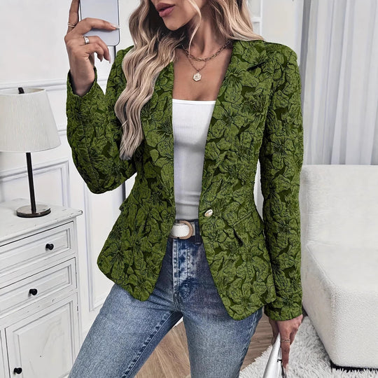 Damen Taillierter Jacquard-Blazer mit floralem Reliefmuster EB