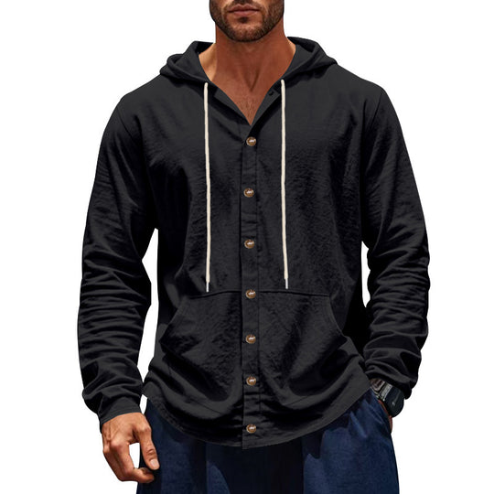 Herren lässiger Kapuzenpullover mit Knopfleiste und praktischen Seitentaschen EB