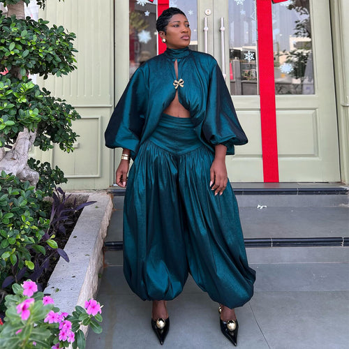 Damen Elegantes Ensemble mit Volant und weit geschnittenem Oberteil EB